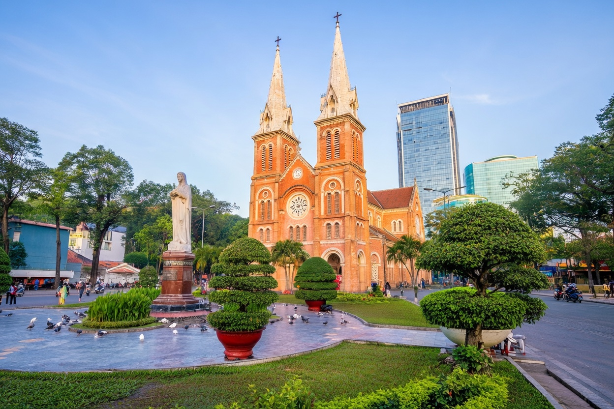 Ho Chi Minh City illuminated at night with the Saigon River reflecting the city lights